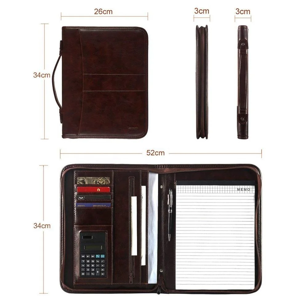 
Business Gift Brown Office Supply Leather Folder A4 Document Holder Portfolio 