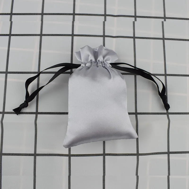 wholesale custom 8*13 inches gift jewelry bag satin drawstring pouch silk stain hairpiece bag