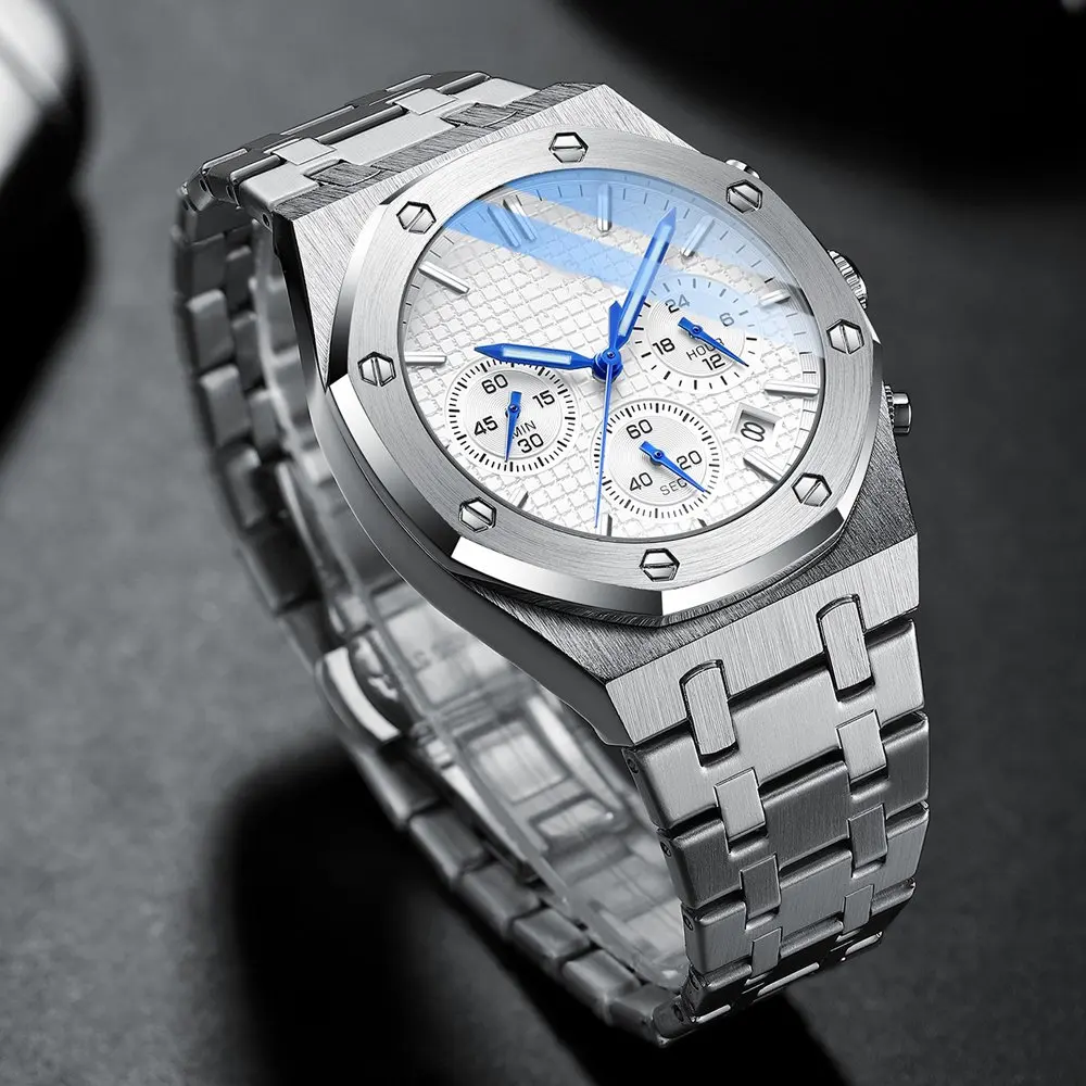 Fashion Business Mens Watches Top Quartz Watch Men Stainless Steel Waterproof Wristwatch