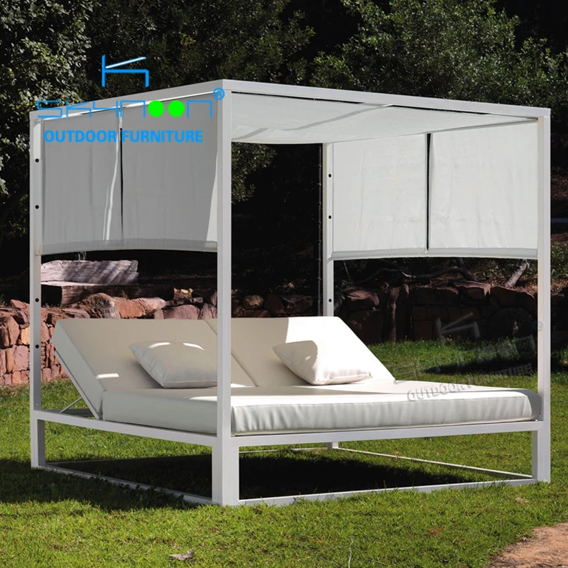 luxury daybed with curtain modern design aluminum daybed with canopy Hot Sale Swimming pool sunbed(33043T)