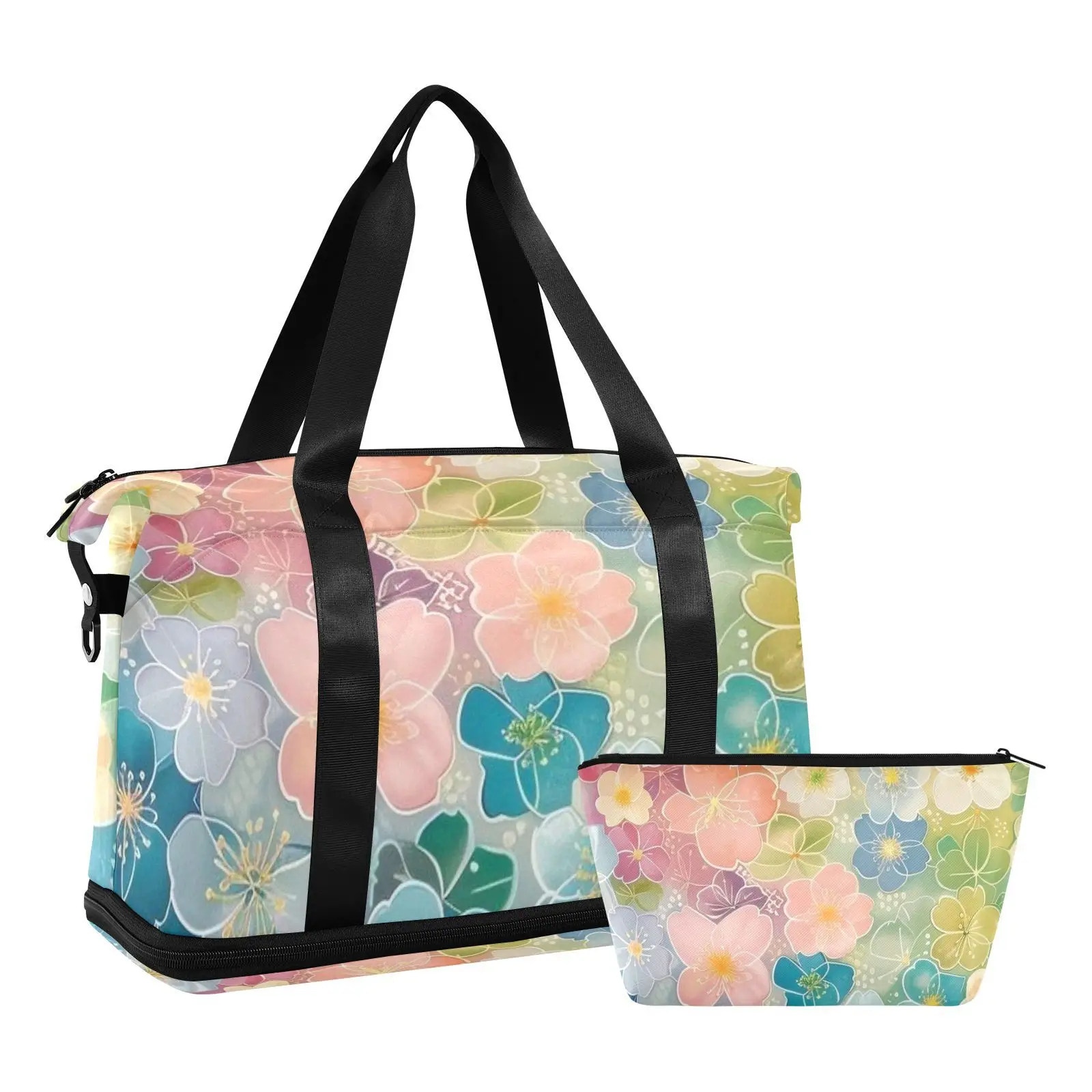 Hawaiian Custom Flower Print Wholesales Travel Foldable Bags 32L Lightweight Duffel Large Sport Gym Bag For Travel