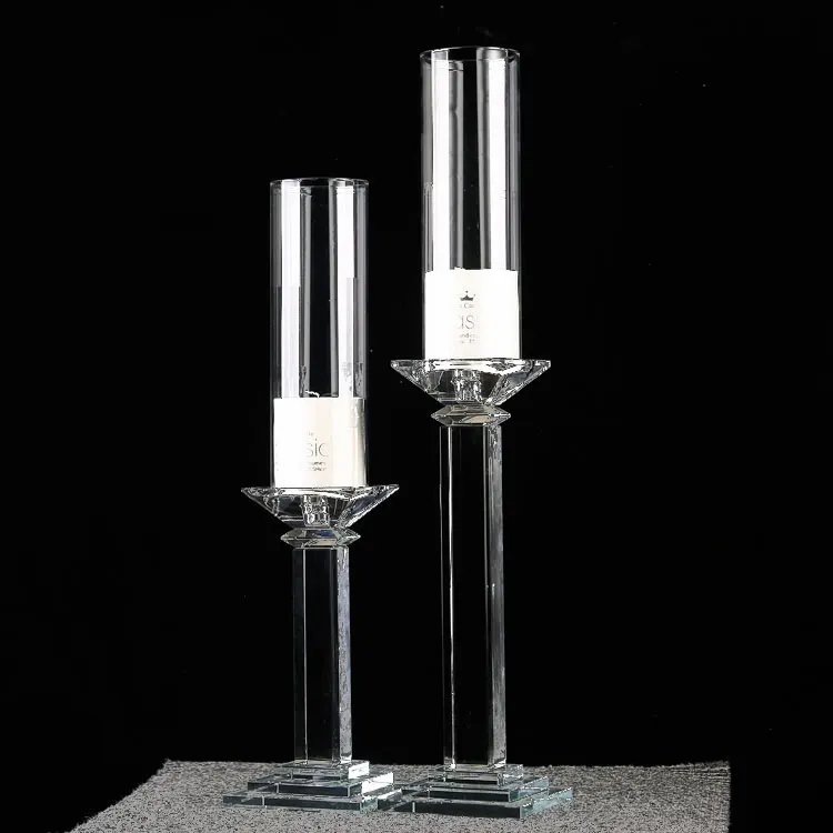 Graceful square tall pillar glass votive hurricane candle holders crystal candelabra wedding candlestick centerpieces for sale