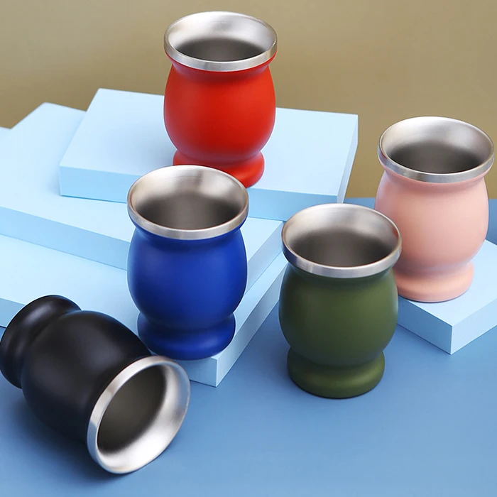 8oz Argentina Mate Gourd Cup Double Wall Stainless Steel Vacuum Insulated Yerba Mate Cup Thermal Tea Mug With Bombilla Straw