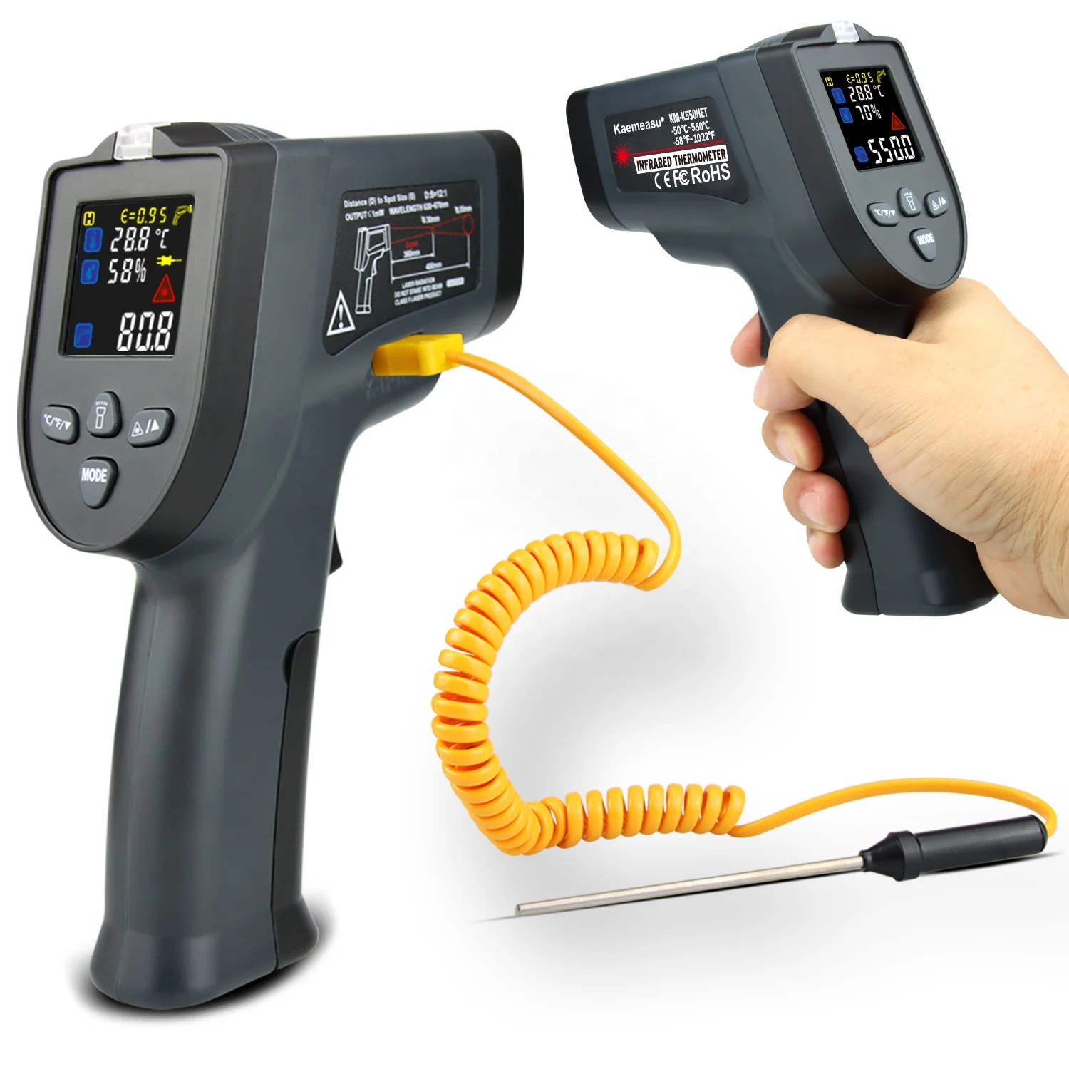 Handheld Temperature Gun K-type thermocouple measurement LCD color display Digital Thermometer for Industry