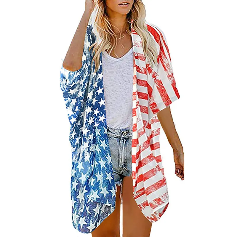 Женский кардиган-кимоно с цветочным принтом и пышными рукавами, свободная блузка, повседневный Топ