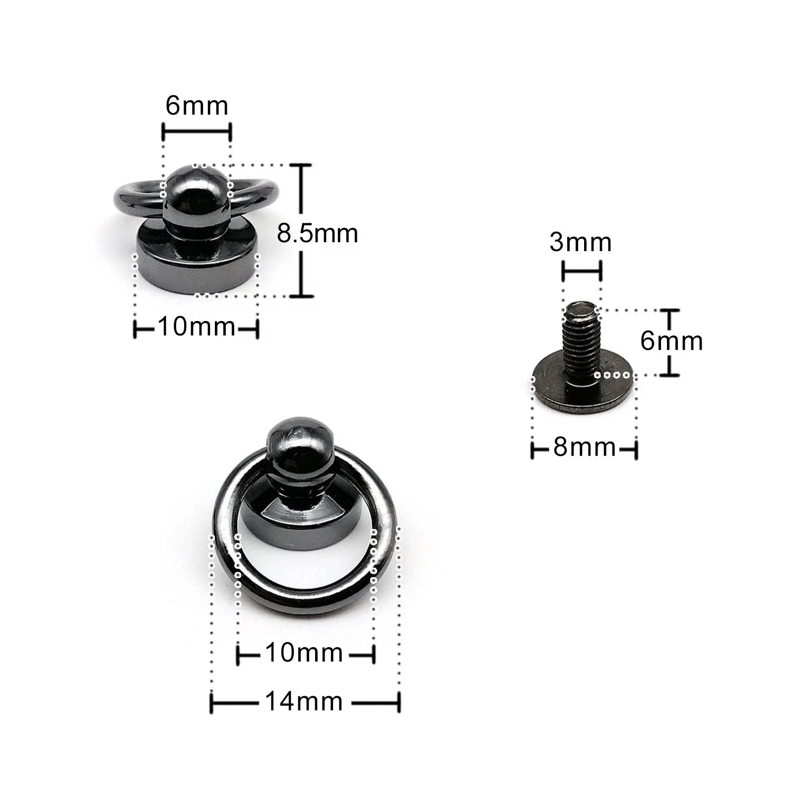 High Quality Solid Brass Ball Nail Screwback Chicago Screw Back Rivet Stud Spot with O Ring for Leather Bag Belt Phone Case