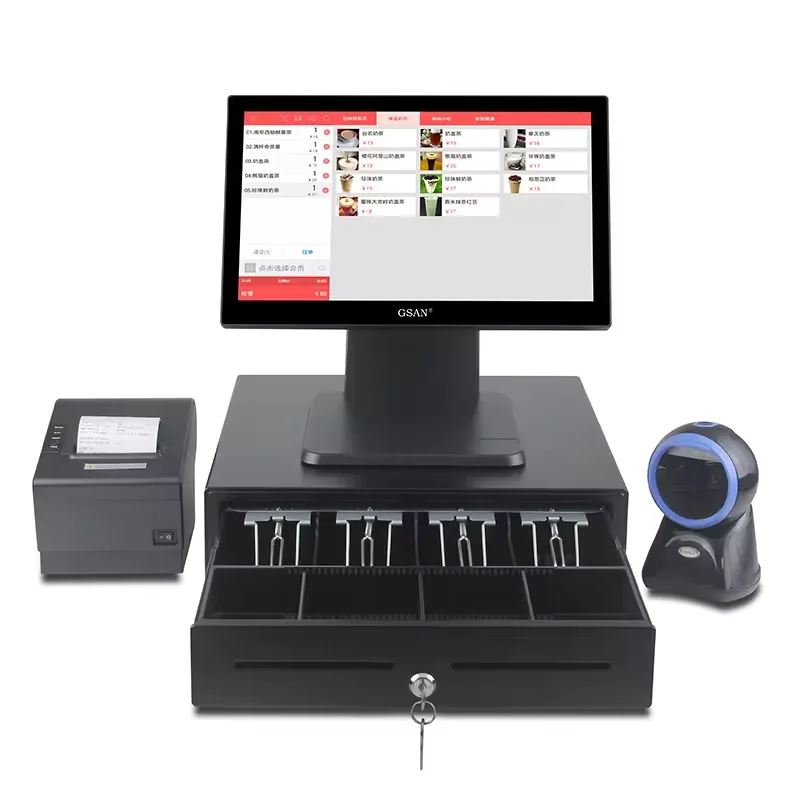 15/17 inch all in one POS system touch screen pos terminal cash register cash drawer