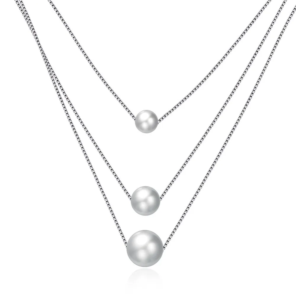 New arrival jewelry hots selling women necklaces three layer pearl necklaces 925 sterling silver pearl necklaces