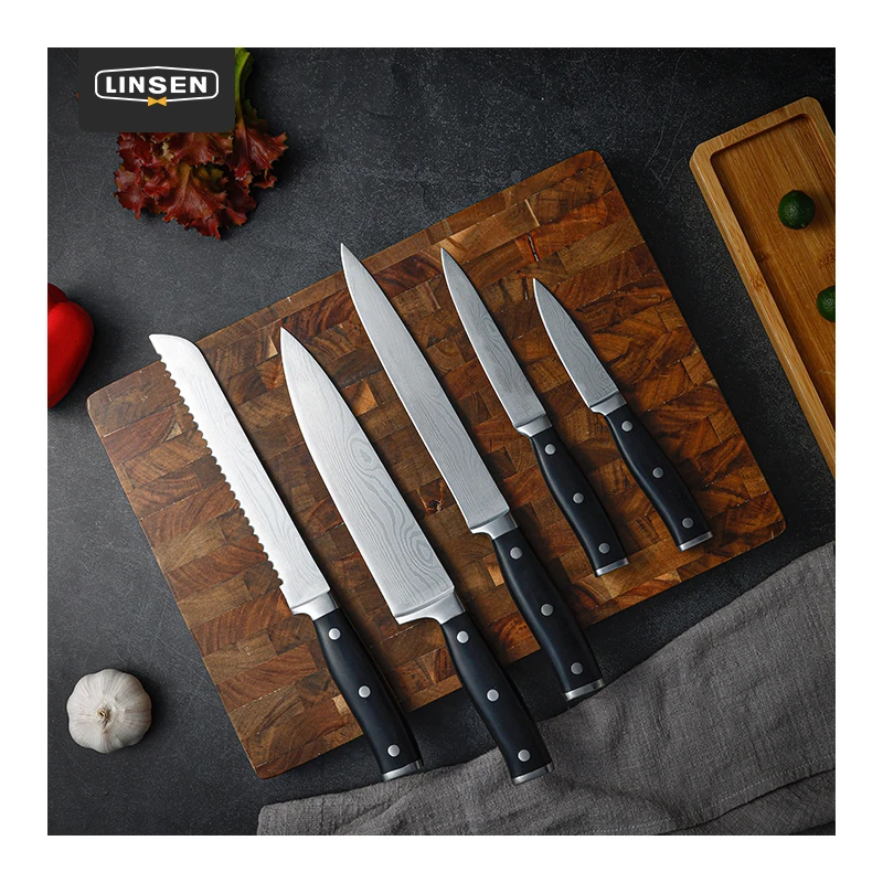 5 Pcs High Carbon Damascus Stainless Steel Black Handle Multifunctional Chef Cooking Knife Chef Steak Cheese Kitchen Knives Sets