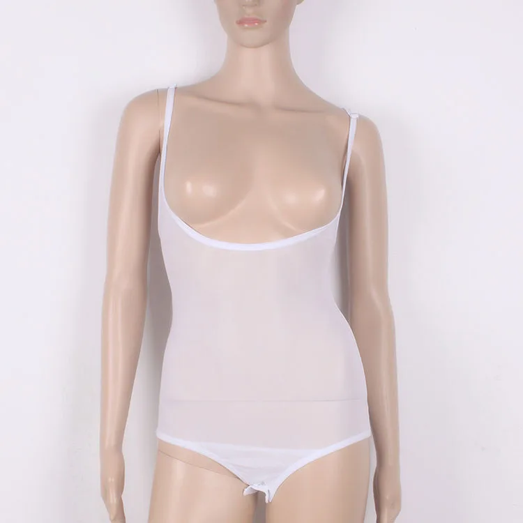 Sexy Transparent Elastic Sleeveless Suspender Unitards Jumpsuit for Belly Ballet Dance Training  Lingerie Wear