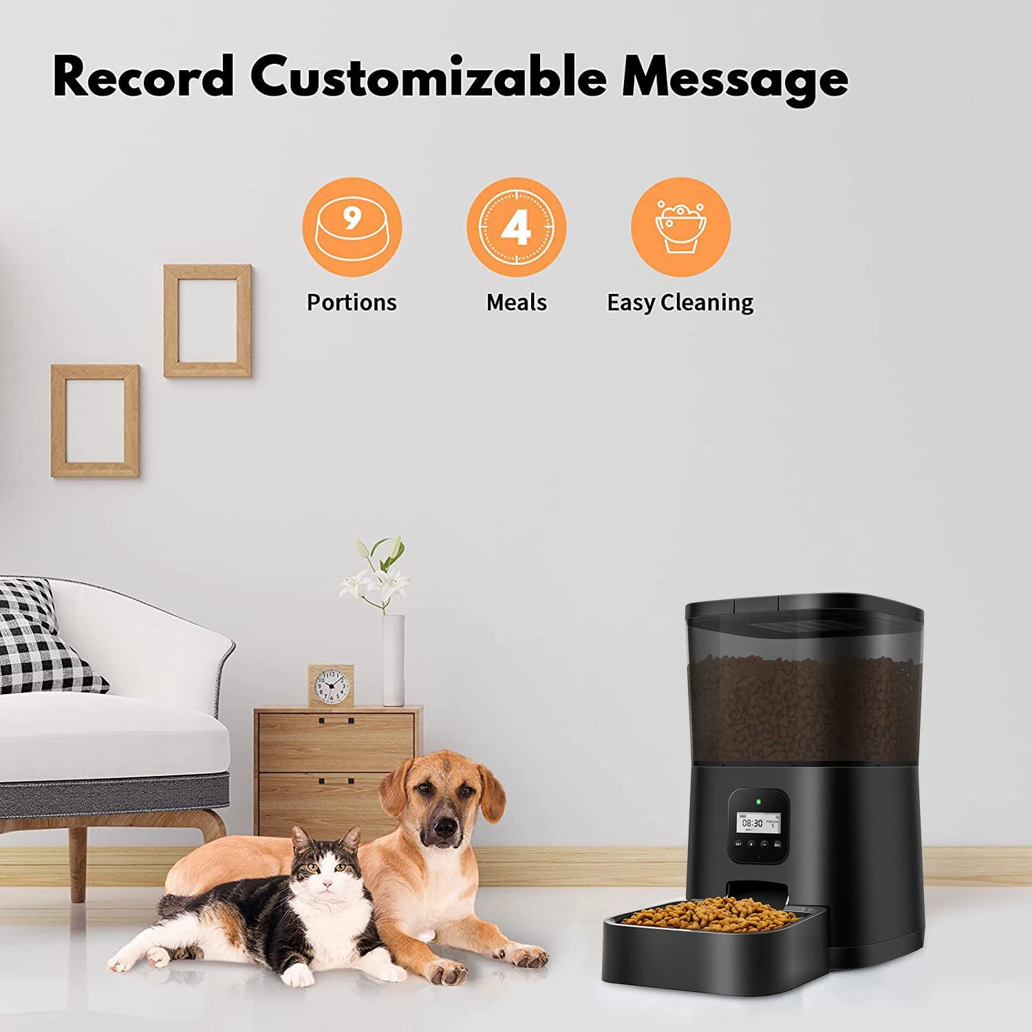 Automatic Cat Feeder,Timed Dog Feeder Pet Food Dispenser with Desiccant Bag for Dry Food,Programmable by phone & Voice Re