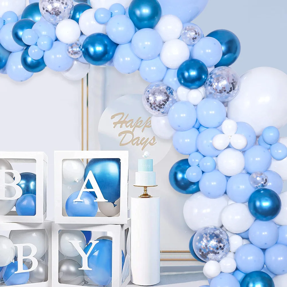 104pcs Silver Confeti White Balloon Arch Macaroon Blue Garland Chinese Holiday Wedding Balloon