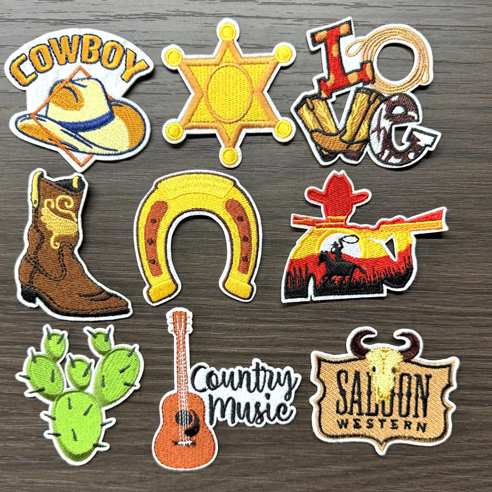 Hot melt adhesive Embroidered Guitar bass horn patch for Hats clothing jeans shoe bags decoration diy garment embroidery patch