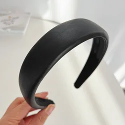 South Korea Dongdaemun retro female style with simple pure color PU leather widened head band sponge leather hair band