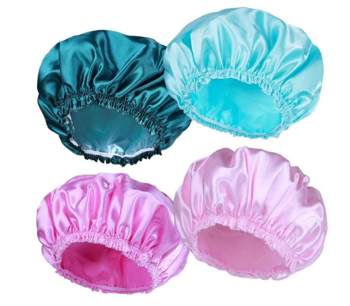 New  Double Waterproof Layers Shower Cap Elastic Reusable Bath Caps Protection Hair Bath Hat for Bathing Cooking Baking Cleaning