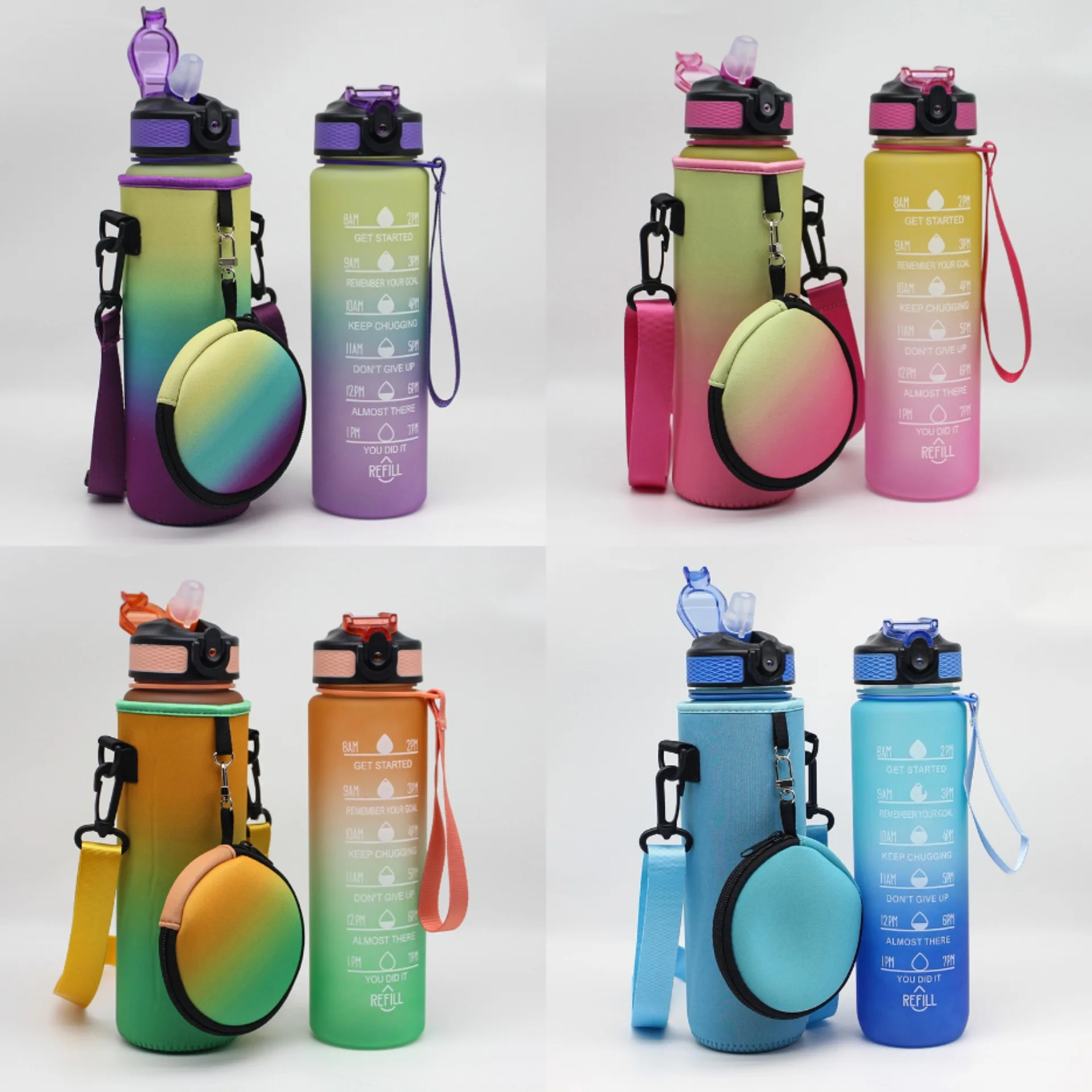 Collapsible Water Bottle Carrier Bag with Coin Purse Zipper Pouch 1000ML Cooler Bag Neoprene Cup Sleeve Bottle Holder with Strap