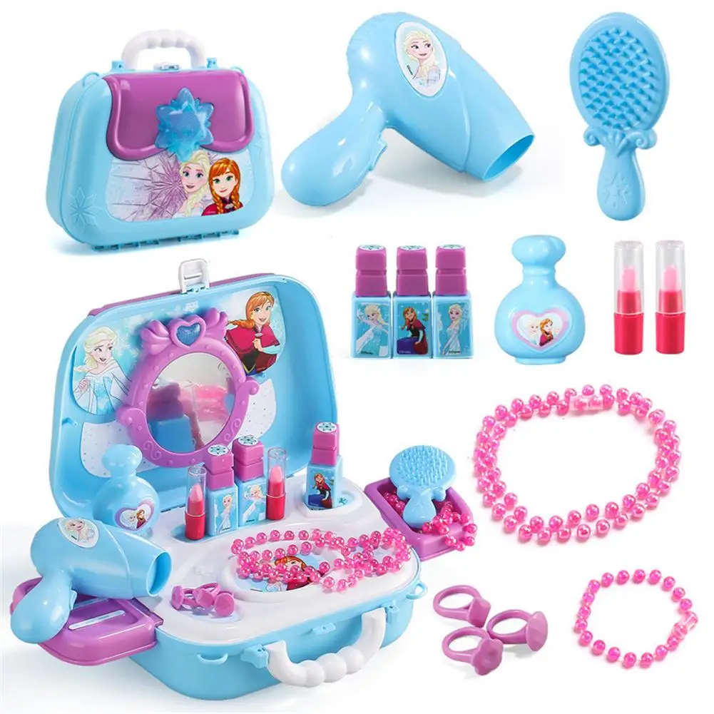 
Princess Frozen Toys Play House Children Toy Girl Simulation Cosmetics Storage Box Washable Dressing Makeup Toys Set 