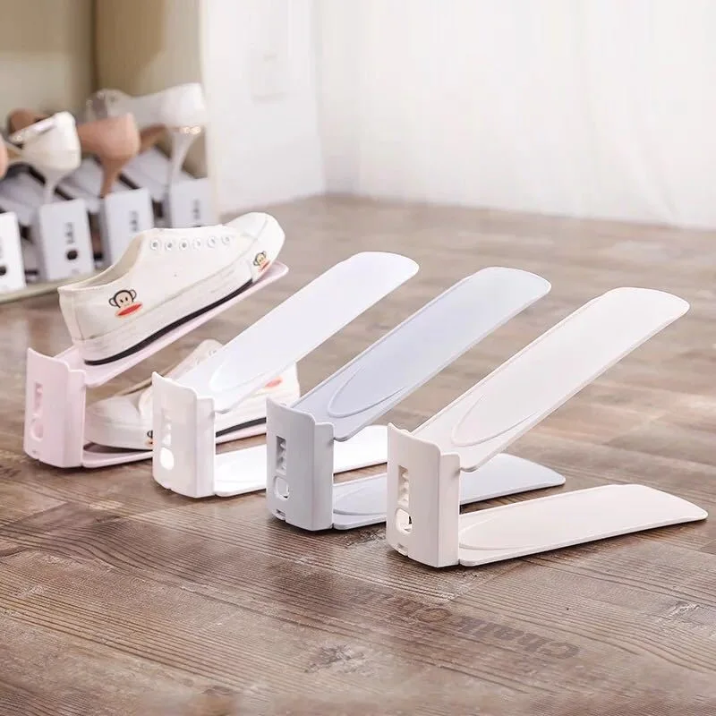 Adjustable plastic shoe rack integrated shoe tray double-layer simple shoe storage rack