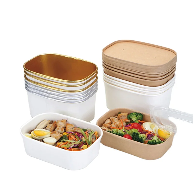 Factory custom Food grade lunch food container takeaway Brown Kraft Paper snack salad disposable rectangle square bowl
