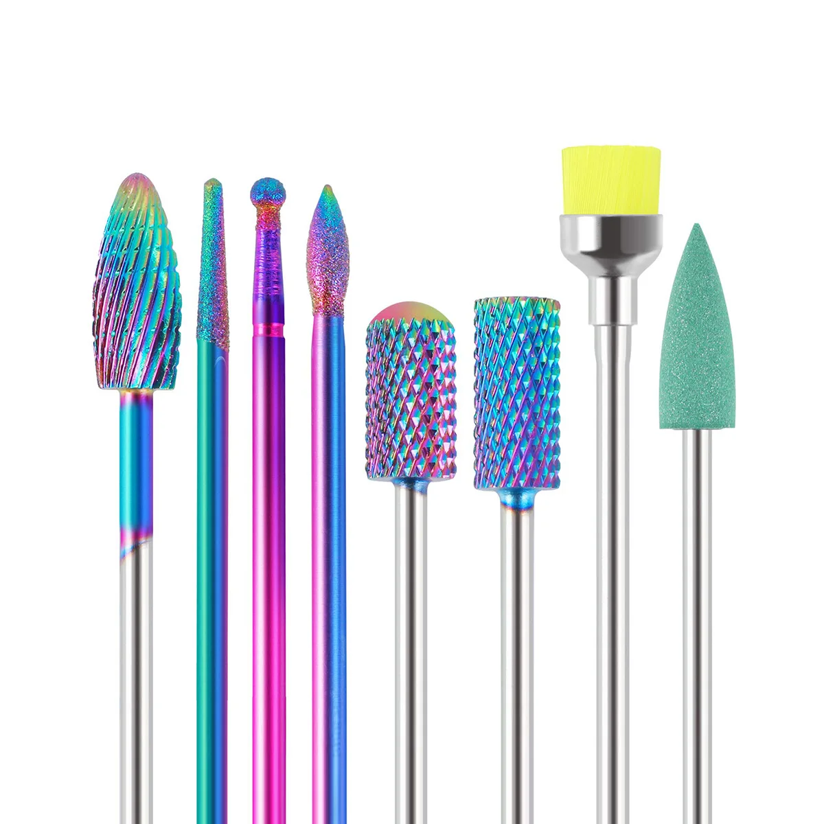 8pcs rainbow nail bit set carbide nail drill polishing bit diamond nail burr