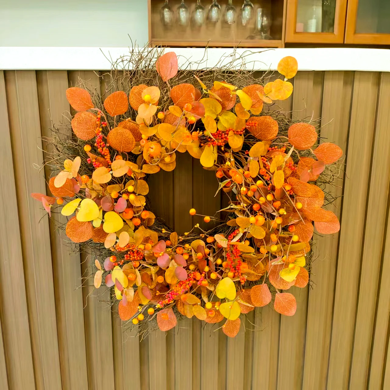 Harvest Festival Eucalyptus Leaves Small Pumpkin Grape Vine wreath Harvest Festival wreath Autumn Decorative wreath