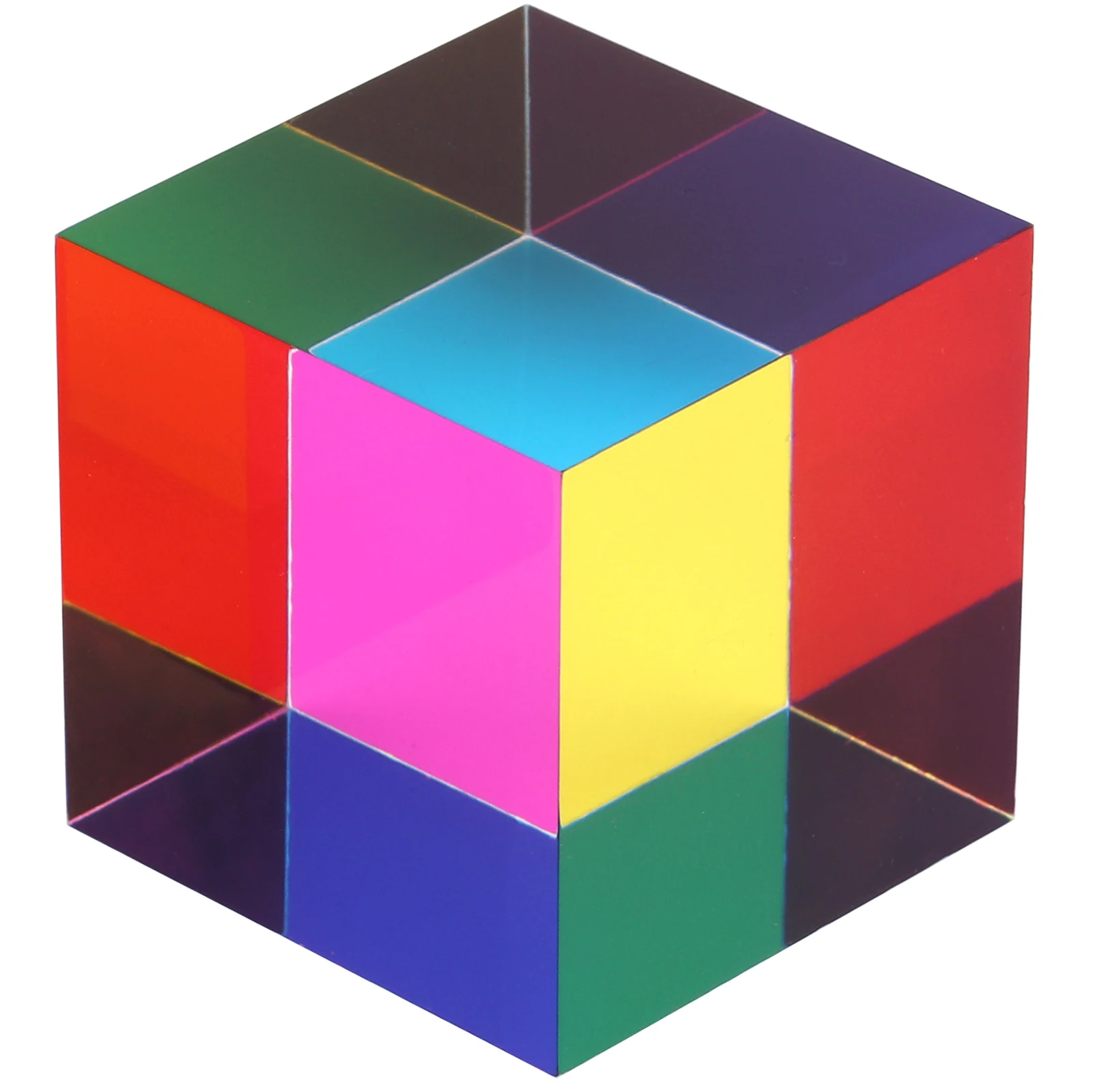 ZhuoChiMall CMY Mixing Color Cube, 50mm (2.0 inch) Acrylic Cube Prism Home or Office decor, STEM/STEAM Toys