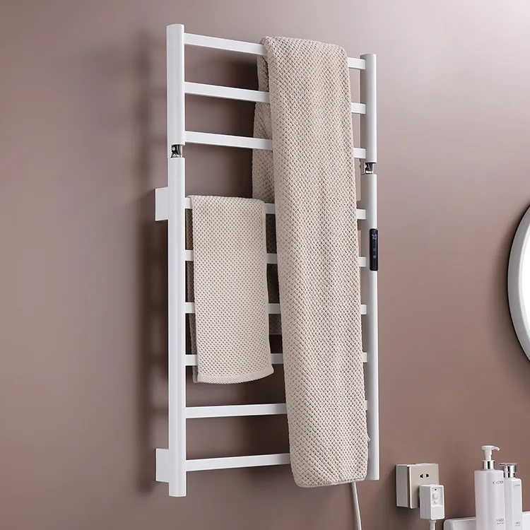 Kidolux Wall Mounted Smart White Bath Towel Rails Electric Towel Heated Dryer Rack For Bathroom With Thermostat Design