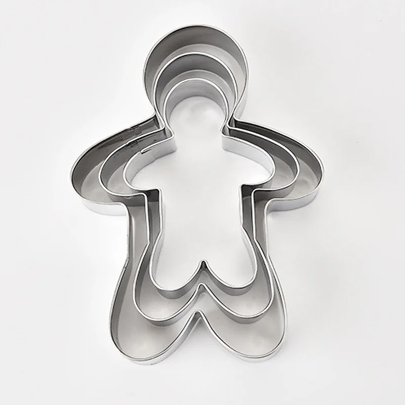 Set of 3 pcs Stainless Steel Gingerbread Man Cookie Cutters Fondant Biscuit Cake Baking Cutting Mould for