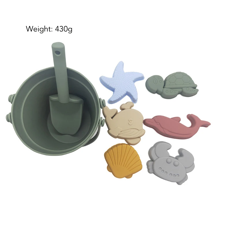 BPA FREE Portable Silicone Sand Bucket Toys Customized Silicone Beach Toys Silicone Bucket Pail and Spade sets