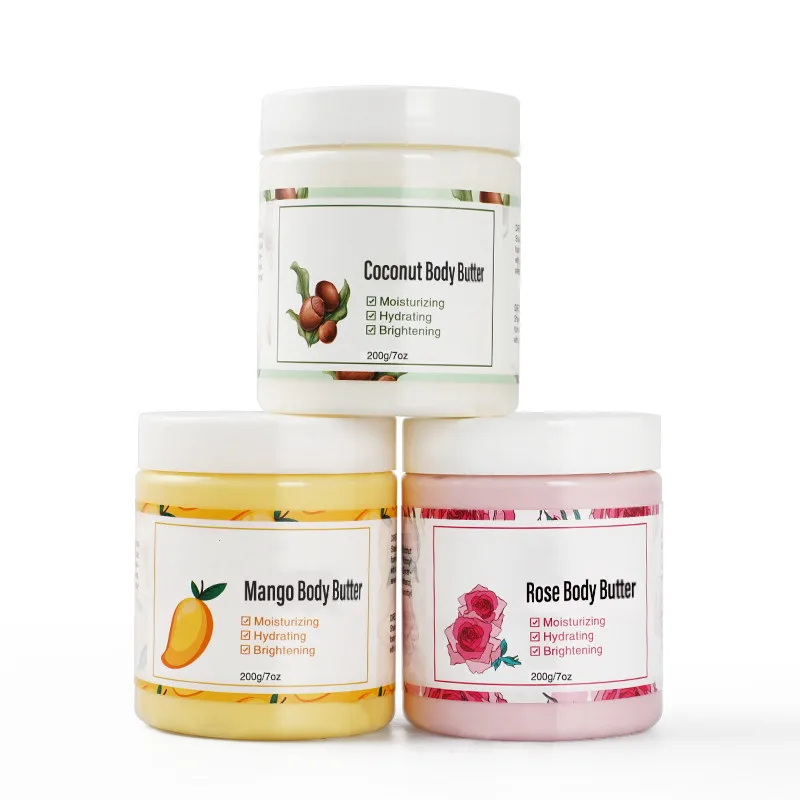 Hot Selling organic body butter whitening moisturizing soothing rose mango coconut body butter private label