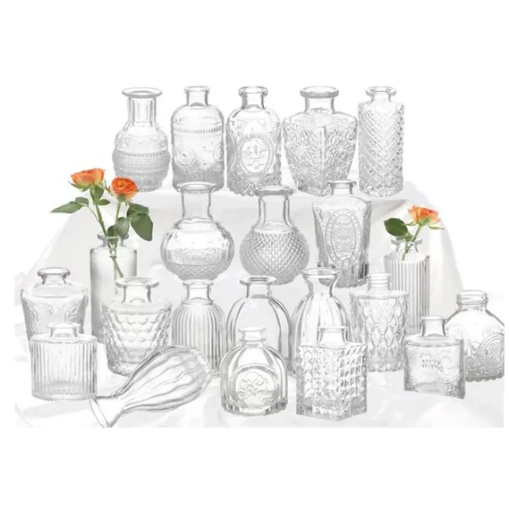 Luxury Decorative Wedding Glass Vase, Transparent Circular Retro Small Glass Vase, Used For Flower Arrangement Decoration