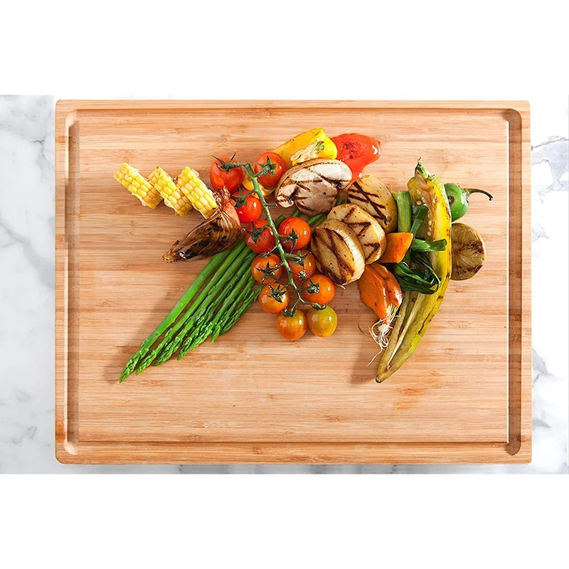 Bamboo Chopping Boards for Kitchen with Deep Juice Groove Organic Acacia Butcher Block for Meat and Vegetable