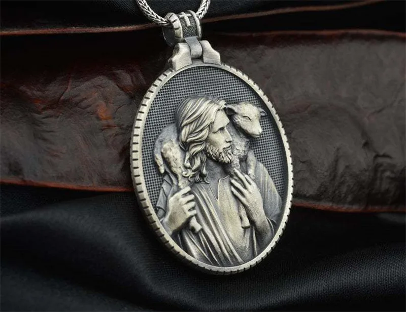 2023 Punk Jesus Shepherd Lamb Goat Pendant Catholic Christianity Religious Unisex Necklace Jewelry