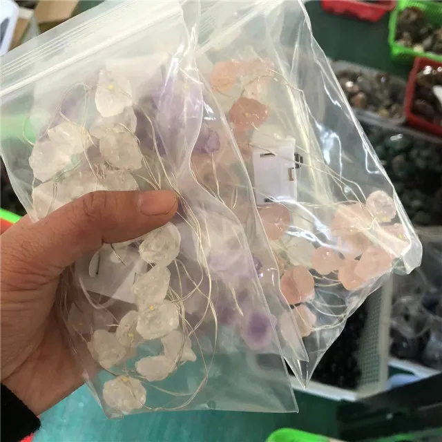 natural rough rose quartz mini lamp string lights amethyst Christmas tree decoration lights home decoration
