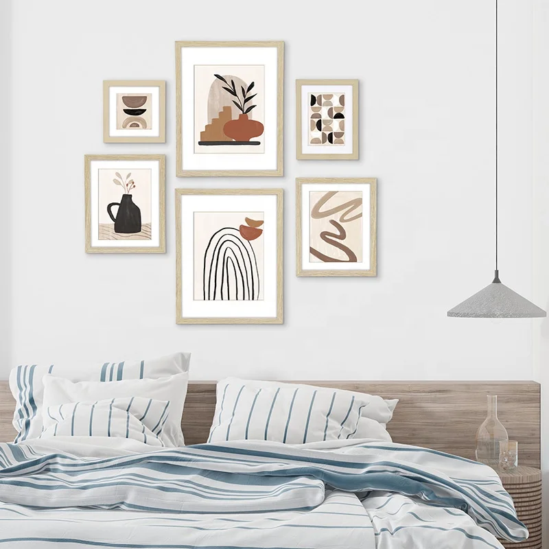 EAGLEGIFTS Vintage Abstract Plant Desert Landscape Modern Framed Wall Art Set for Home Decor Living Room