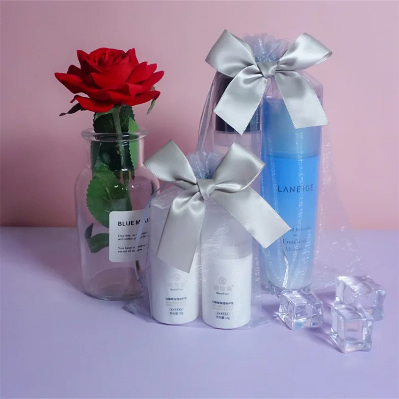 In Stock Silver Gray Bow Transparent Mesh Bag Simple Drawstring Packaging Bags Storage Pouch Organza Gift Pouches