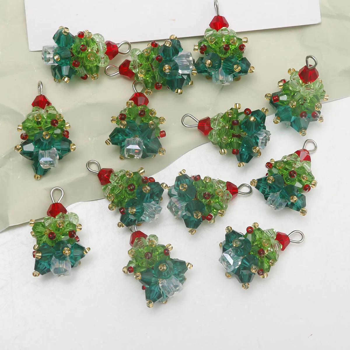 Christmas series glass beaded braided color contrast holiday Christmas tree earrings pendant DIY charm beads