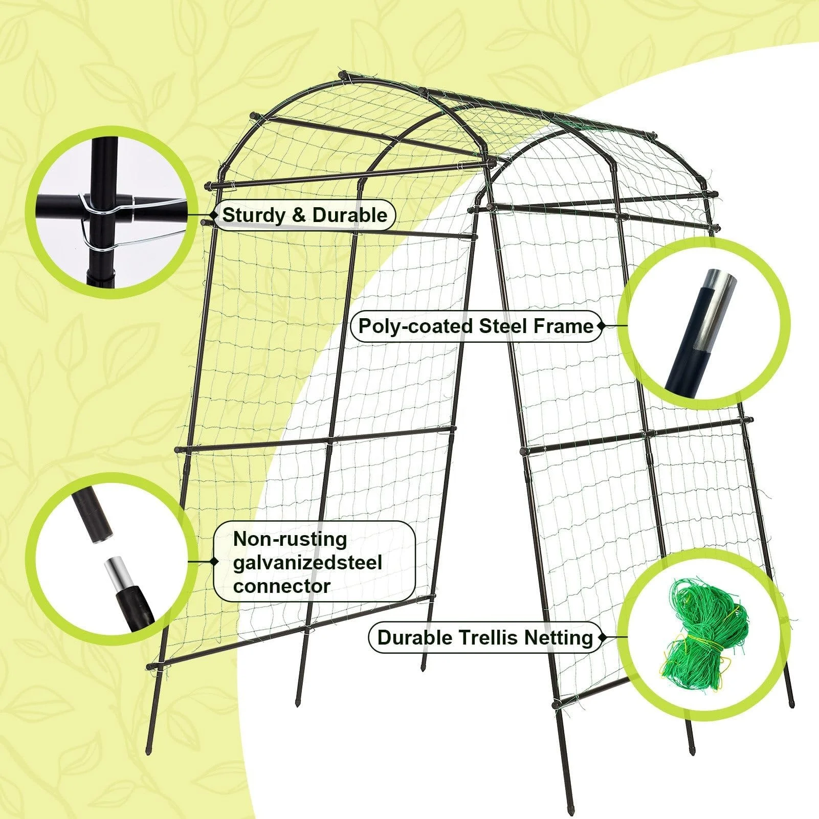 Charming Decoration Garden Arch Trellis Rustproof  Metal Climbing Frame For Vine Vegetable And Fruit