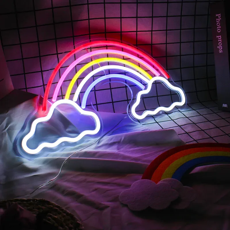 Rainbow Neon Sign night light Hanging Fashion Custom Neon Sign Lights USB rainbow sunset led night light