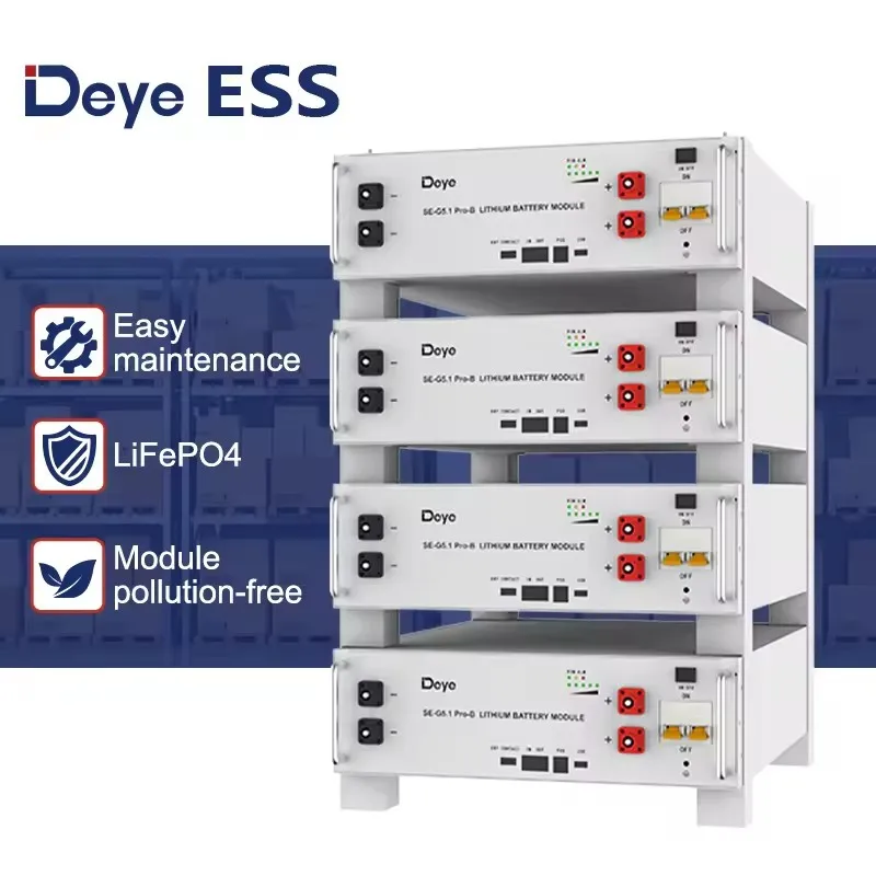 Deye Low Voltage 48v 51.2v 100ah 200ah 300ah Lifepo4 5.12kwh 10kwh 20kwh Rack able Lithium Ion Battery