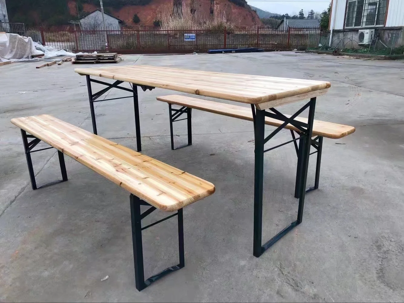 Outdoor Picnic Courtyard Party Dining Folding Brewery Wooden Beer Set Table And Bench For Event