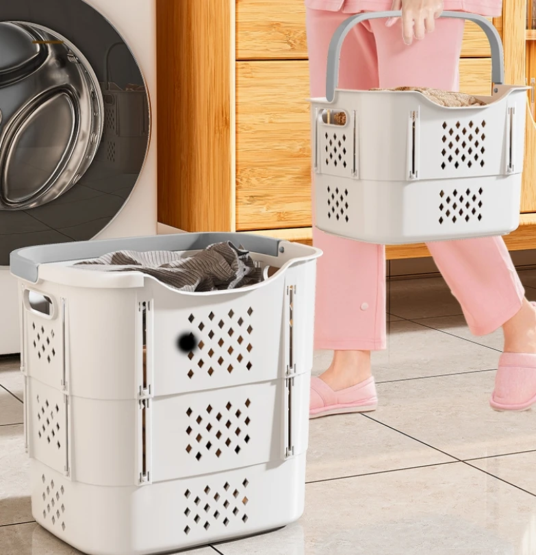Portable Plastic Foldable Laundry Hamper with Handles, Collapsible Clothing Baskets and Underwear Compartment for Home Storage