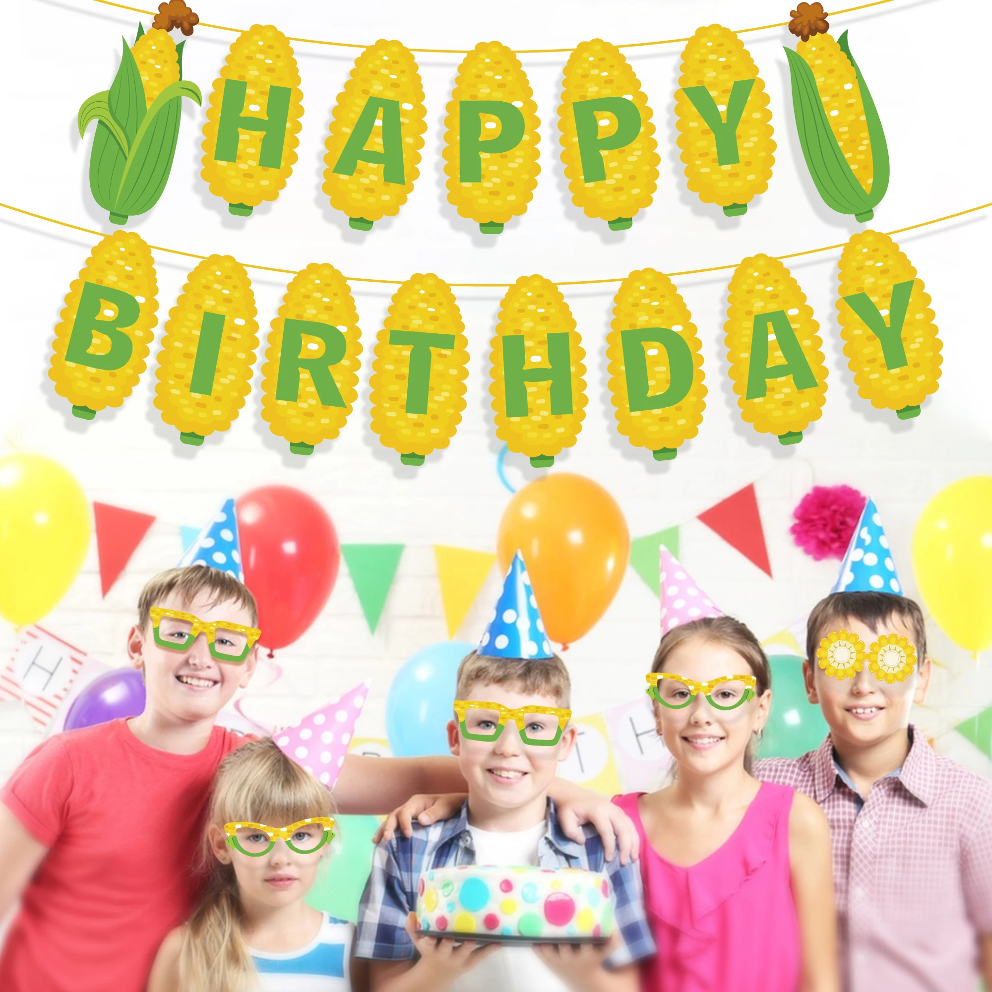 BA390 Custom Corn Printed Harvest Festival Paper Flag Banner for Harvest Festival Party Supplies