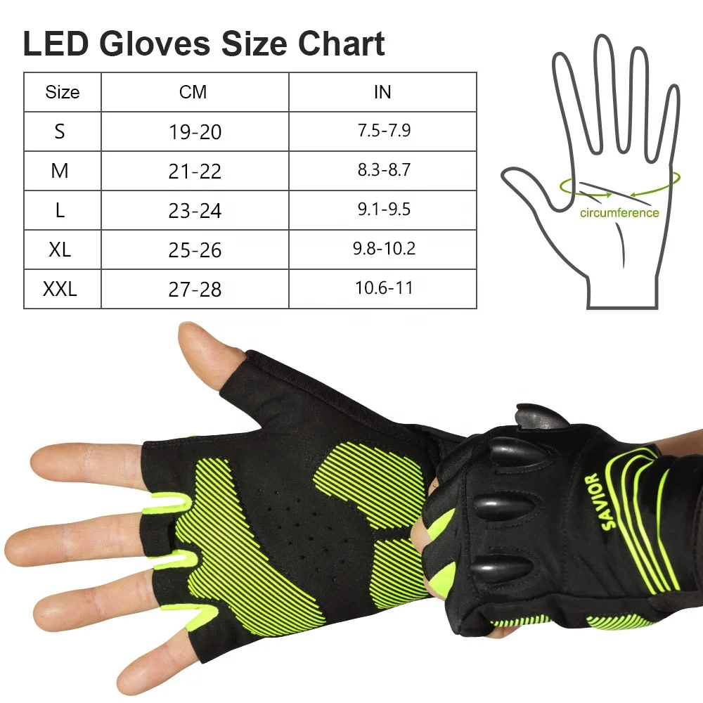 Hot Sale Short Finger Night Flashlight SOS Signal Usb Breathable Anti-slip Rechargeable Battery LED Cycling Riding Gloves
