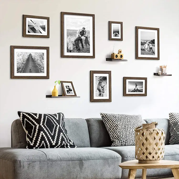 Rustic Custom Tabletop Wall Decor Glass Wood Mdf Collage Picture Frames Set