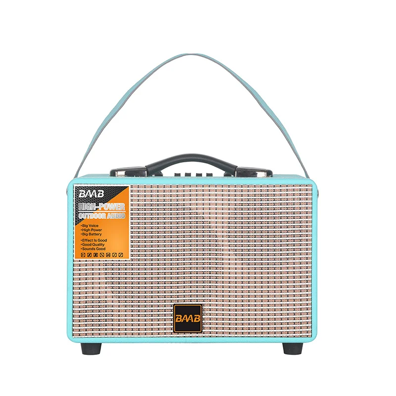 2023 New Smart Wireless Speaker Woofer Carbon blue guitar player Jbl Battery  Aux wooden speaker bluetooth party speaker