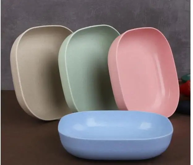 Creative tableware Wheat straw square dish spit bone dish household vegetable plate fruit garbage salad plastic plate tableware