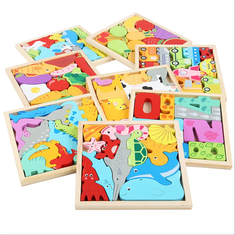 Hot sale Wooden Pattern Animal Geometry Shape 3D magic Puzzle Montessori Educational Toys for Child Gifts