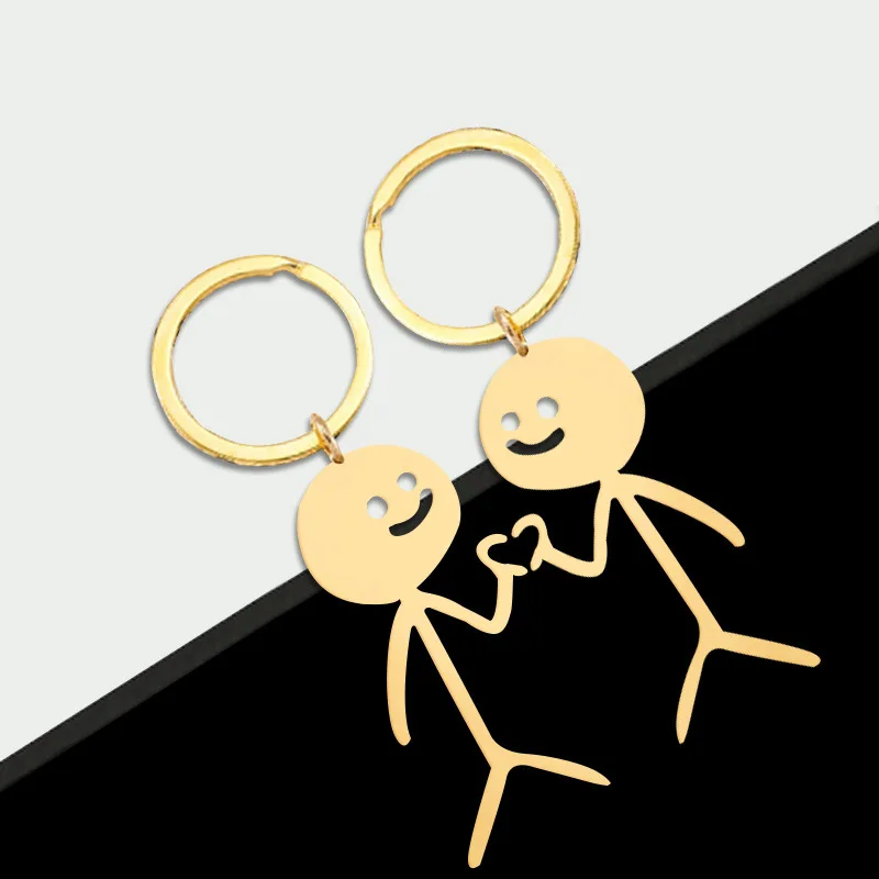 Xinxing Cartoon Fun Heart Graffiti Villain Stainless Steel Keychain Stickman Funny Couple Pendant Present Metal Keychain