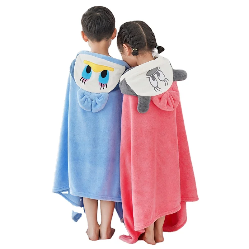 stock 70*140 cm coral fleece 330 g/pc cartoon poncho microfiber shower boys and girls kids towel with hood kids hooded towel